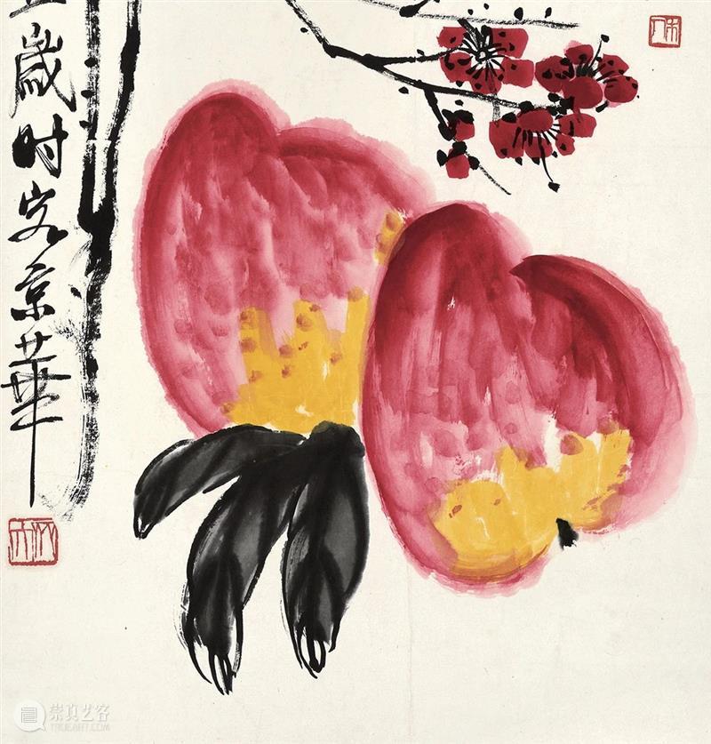 【嘉赏佳句】海霞红点王母颊，玉团中涵秋水色 海霞 王母 秋水 佳句 齐白石 梅寿 中国 嘉德 拍卖会 成交价 崇真艺客