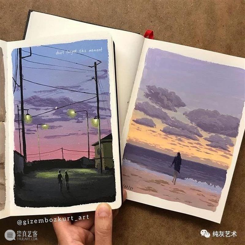 想走进她的速写本里去 速写本 土耳其 艺术家 落日 余晖 海面 小景 作品 往期 好文 崇真艺客