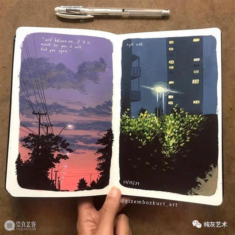 想走进她的速写本里去 速写本 土耳其 艺术家 落日 余晖 海面 小景 作品 往期 好文 崇真艺客