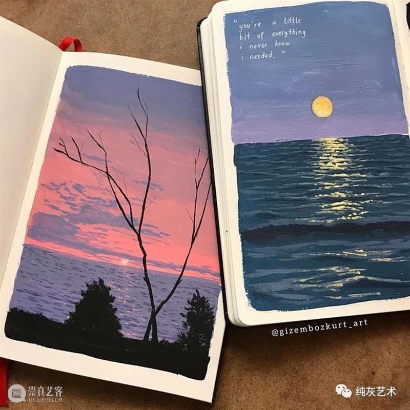 想走进她的速写本里去 速写本 土耳其 艺术家 落日 余晖 海面 小景 作品 往期 好文 崇真艺客