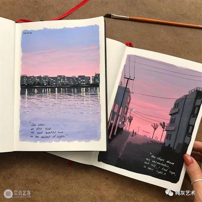 想走进她的速写本里去 速写本 土耳其 艺术家 落日 余晖 海面 小景 作品 往期 好文 崇真艺客