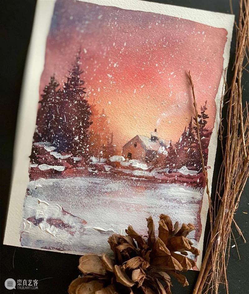 看看什么叫清秀透亮的水彩作品！雪景真的画得太棒了！ 水彩 作品 雪景 END 崇真艺客