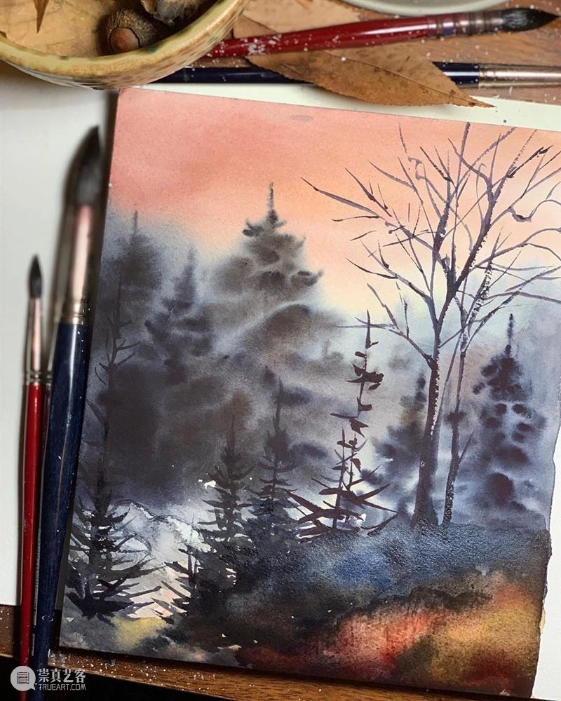 看看什么叫清秀透亮的水彩作品！雪景真的画得太棒了！ 水彩 作品 雪景 END 崇真艺客