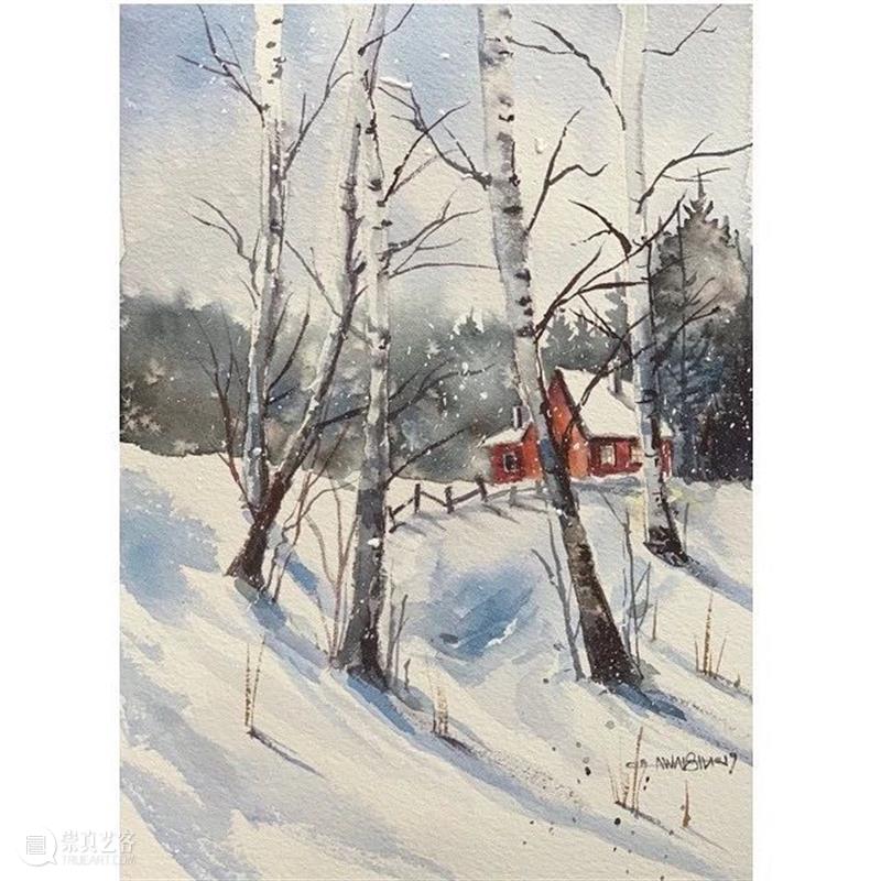 看看什么叫清秀透亮的水彩作品！雪景真的画得太棒了！ 水彩 作品 雪景 END 崇真艺客