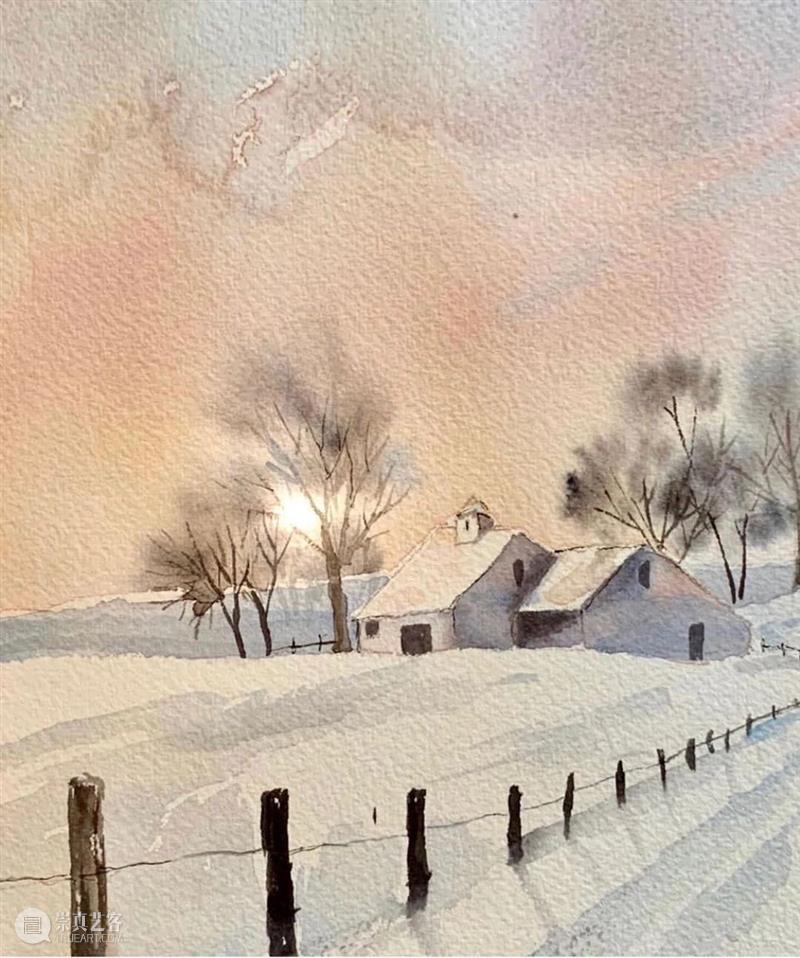 看看什么叫清秀透亮的水彩作品！雪景真的画得太棒了！ 水彩 作品 雪景 END 崇真艺客