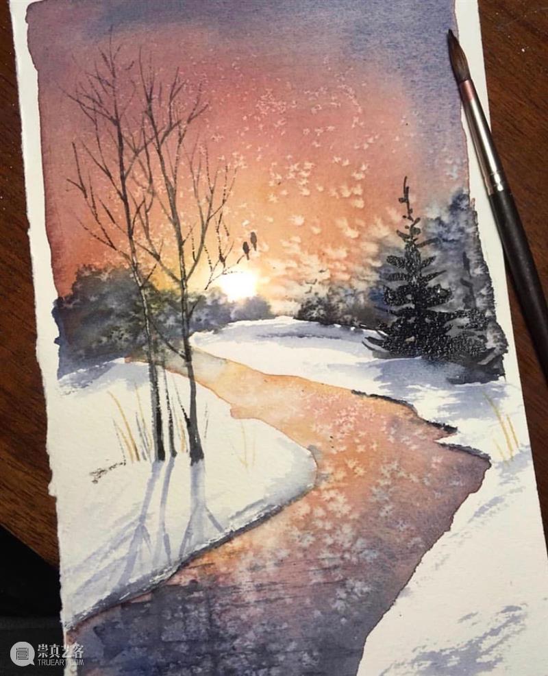 看看什么叫清秀透亮的水彩作品！雪景真的画得太棒了！ 水彩 作品 雪景 END 崇真艺客
