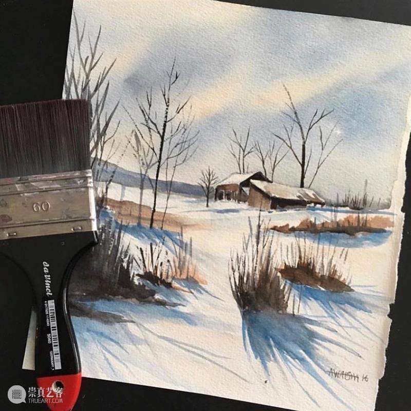 看看什么叫清秀透亮的水彩作品！雪景真的画得太棒了！ 水彩 作品 雪景 END 崇真艺客