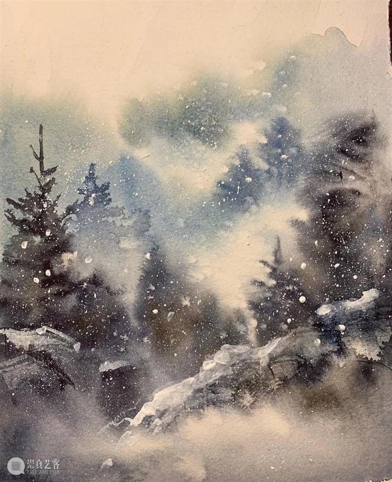 看看什么叫清秀透亮的水彩作品！雪景真的画得太棒了！ 水彩 作品 雪景 END 崇真艺客