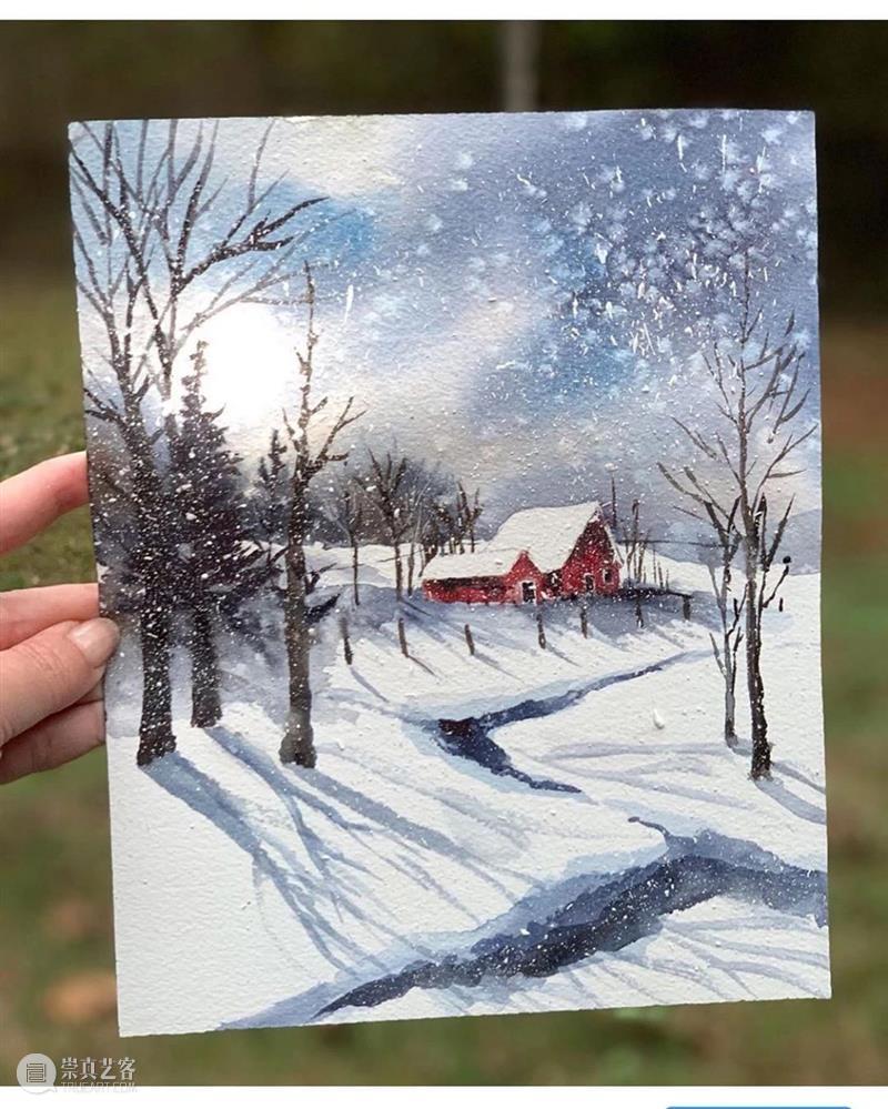 看看什么叫清秀透亮的水彩作品！雪景真的画得太棒了！ 水彩 作品 雪景 END 崇真艺客