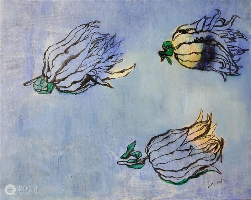 许敏：银手镯微微发光 许敏 手镯 节奏 绘画 流水 时间 女工 炭笔 铅笔 画布 崇真艺客