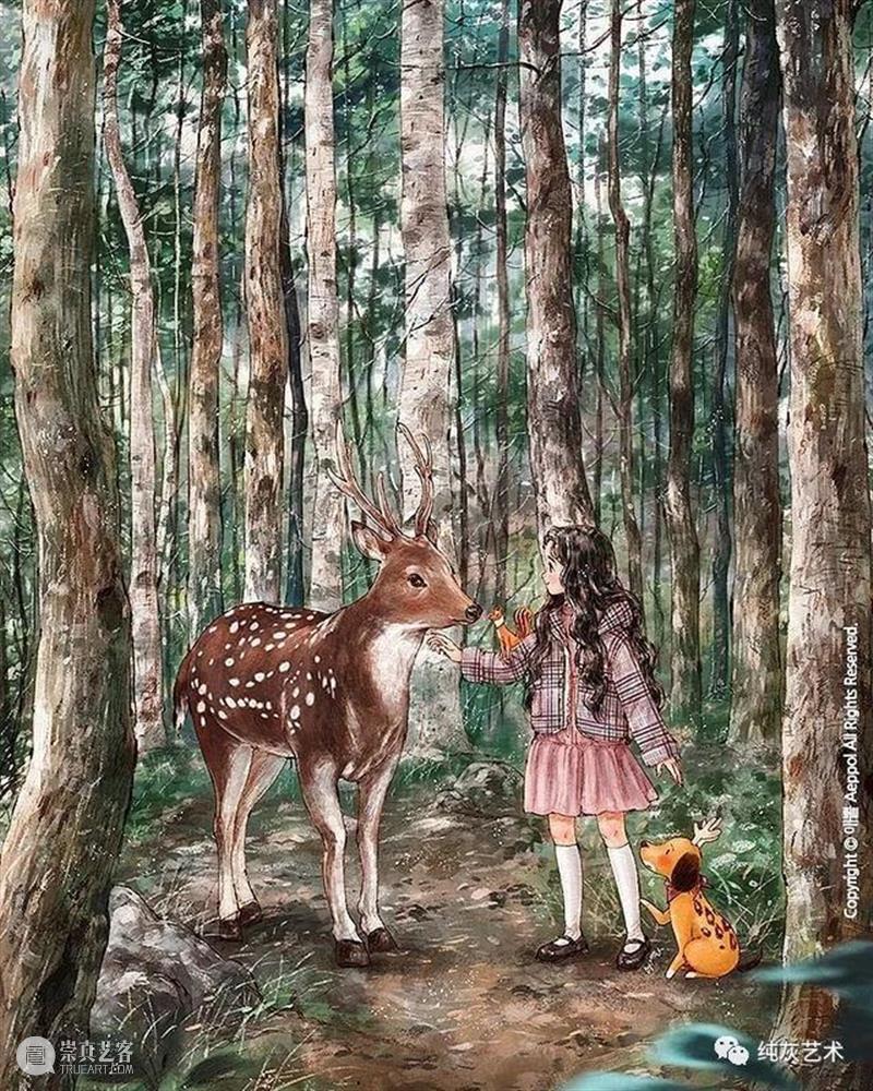 愿做画中的森系女孩 女孩 画中 森系 韩国 插画家 aeppol 森林 系列 生活 主人公 崇真艺客