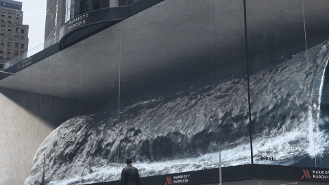 从天而降！纽约时代广场惊现100多米的数字瀑布、“巨型蓝鲸” 数字 纽约时代广场 瀑布 蓝鲸 艺术 巨浪 最近 韩国 团队 strict 崇真艺客
