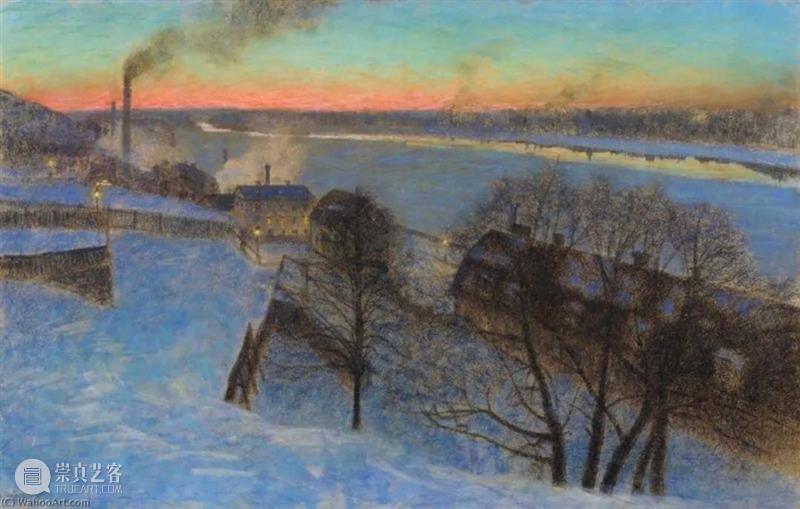 夜的旋律 旋律 瑞典 画家 Eugène Jansson 夜间 土地 蓝色 城市 景观 崇真艺客