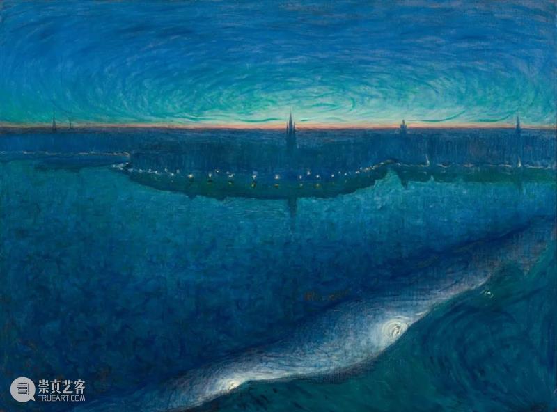 夜的旋律 旋律 瑞典 画家 Eugène Jansson 夜间 土地 蓝色 城市 景观 崇真艺客