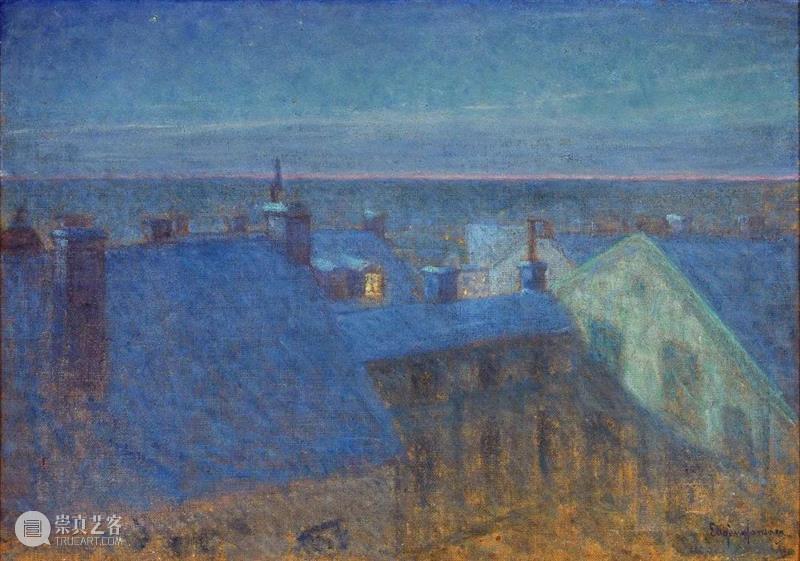 夜的旋律 旋律 瑞典 画家 Eugène Jansson 夜间 土地 蓝色 城市 景观 崇真艺客