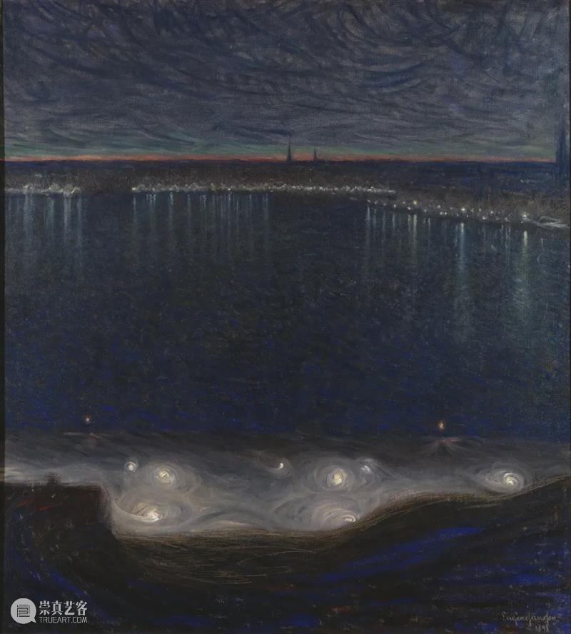 夜的旋律 旋律 瑞典 画家 Eugène Jansson 夜间 土地 蓝色 城市 景观 崇真艺客