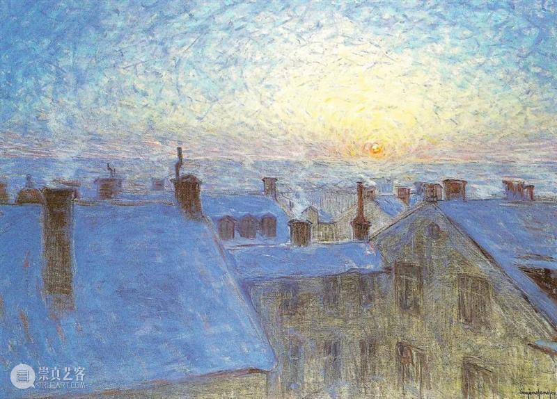 夜的旋律 旋律 瑞典 画家 Eugène Jansson 夜间 土地 蓝色 城市 景观 崇真艺客
