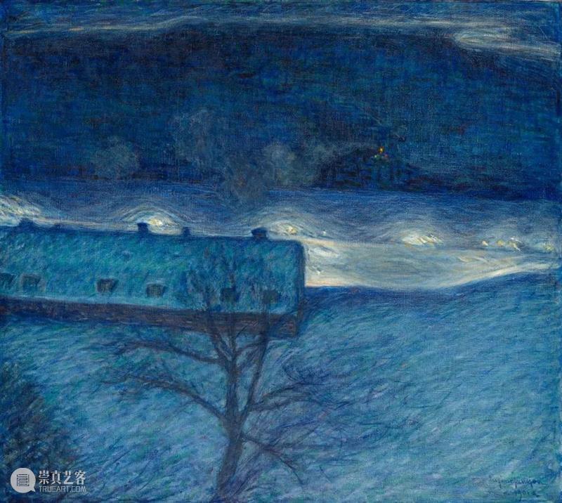 夜的旋律 旋律 瑞典 画家 Eugène Jansson 夜间 土地 蓝色 城市 景观 崇真艺客