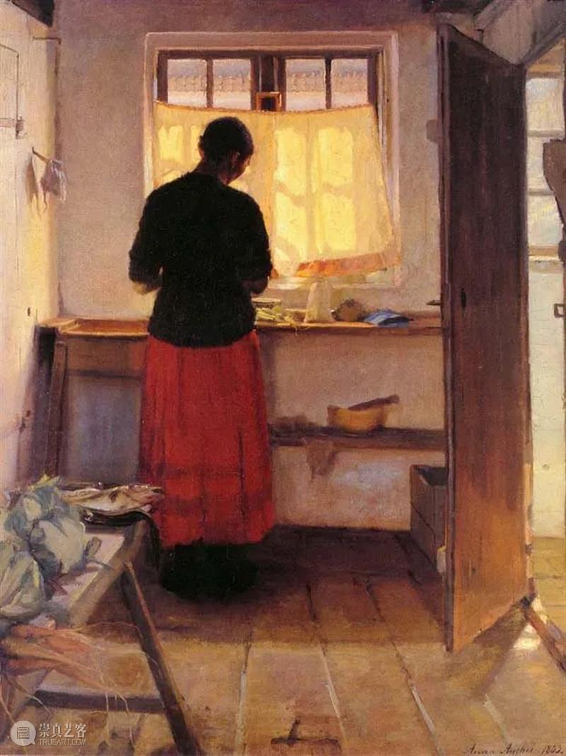 秋日的光  纯灰艺术 秋日 丹麦 画家 Anna Ancher 室内 渔民 妇女 儿童 日常生活 崇真艺客