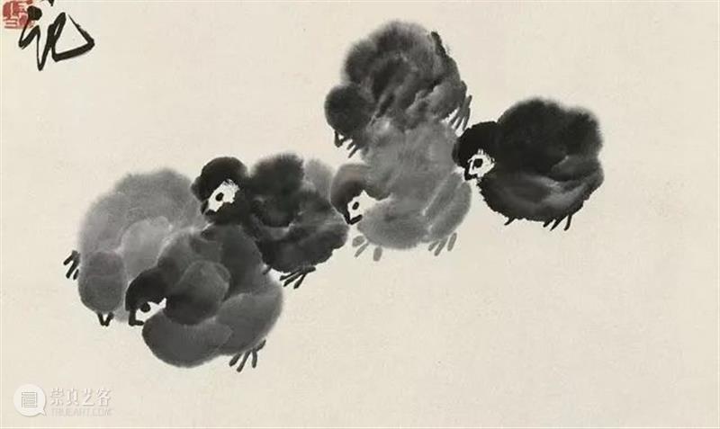 品读北京画院藏齐白石《稻草小鸡》 齐白石 稻草小鸡 北京画院 稻草 小鸡 纸本 题款 余日来所 陈案 白石山 崇真艺客