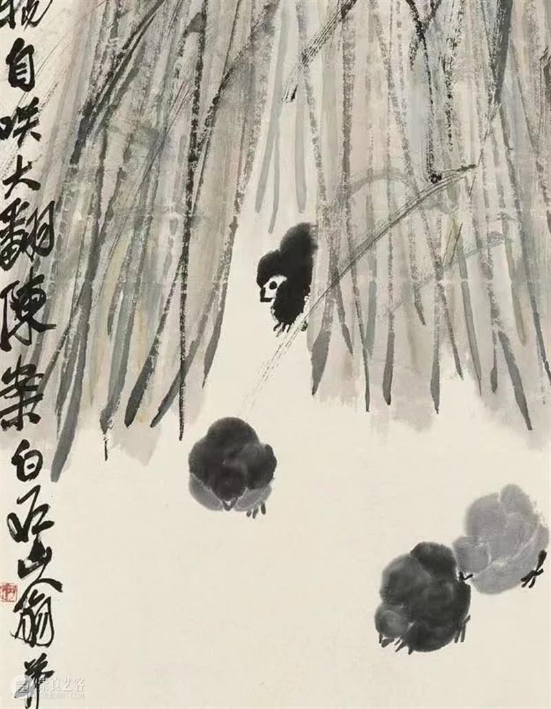 品读北京画院藏齐白石《稻草小鸡》 齐白石 稻草小鸡 北京画院 稻草 小鸡 纸本 题款 余日来所 陈案 白石山 崇真艺客
