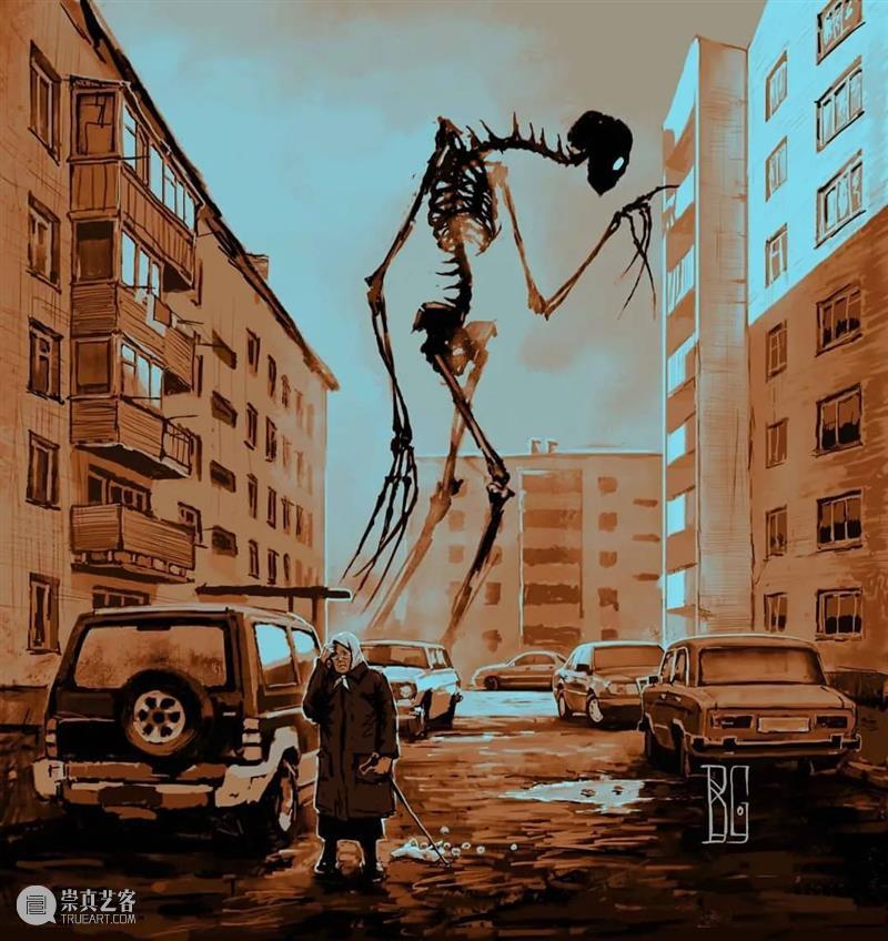 孤独游走的骷髅人 ​ 骷髅人 乌克兰 插画师 Boris 题材 艺术 作品 骷髅 特色 画面 崇真艺客