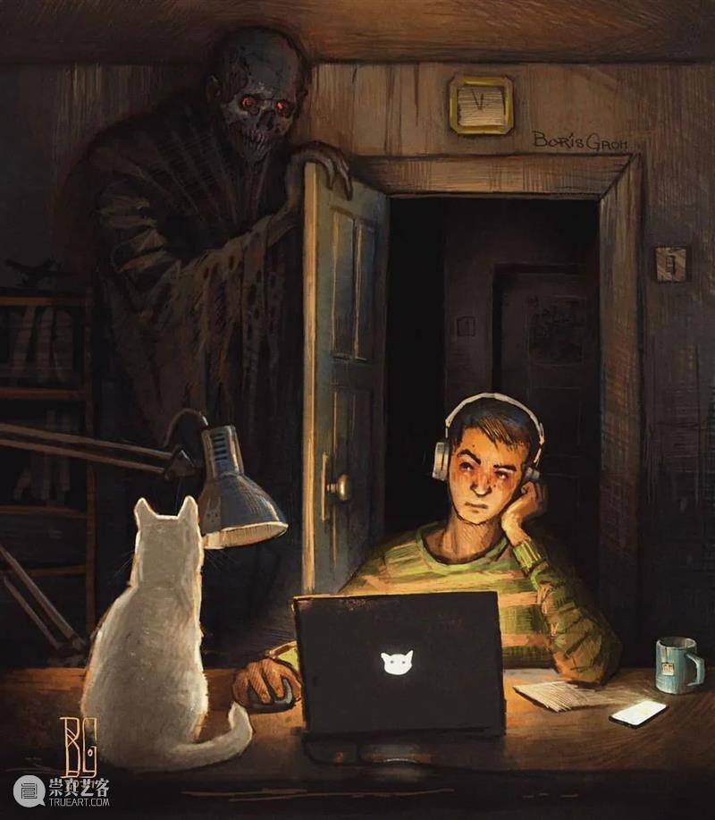 孤独游走的骷髅人 ​ 骷髅人 乌克兰 插画师 Boris 题材 艺术 作品 骷髅 特色 画面 崇真艺客