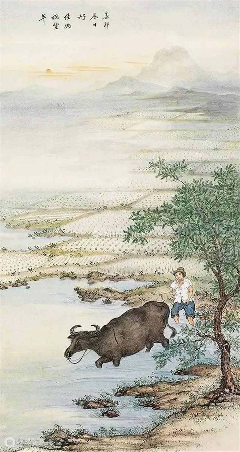 国画：几亩地一头牛，老婆孩子热炕头 老婆 孩子 国画 炕头 上方 青铜器 账号 人与人 缘份 缘分 崇真艺客