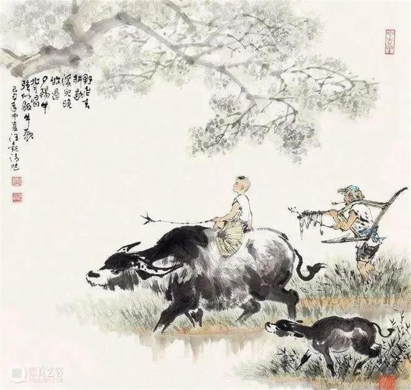 国画：几亩地一头牛，老婆孩子热炕头 老婆 孩子 国画 炕头 上方 青铜器 账号 人与人 缘份 缘分 崇真艺客